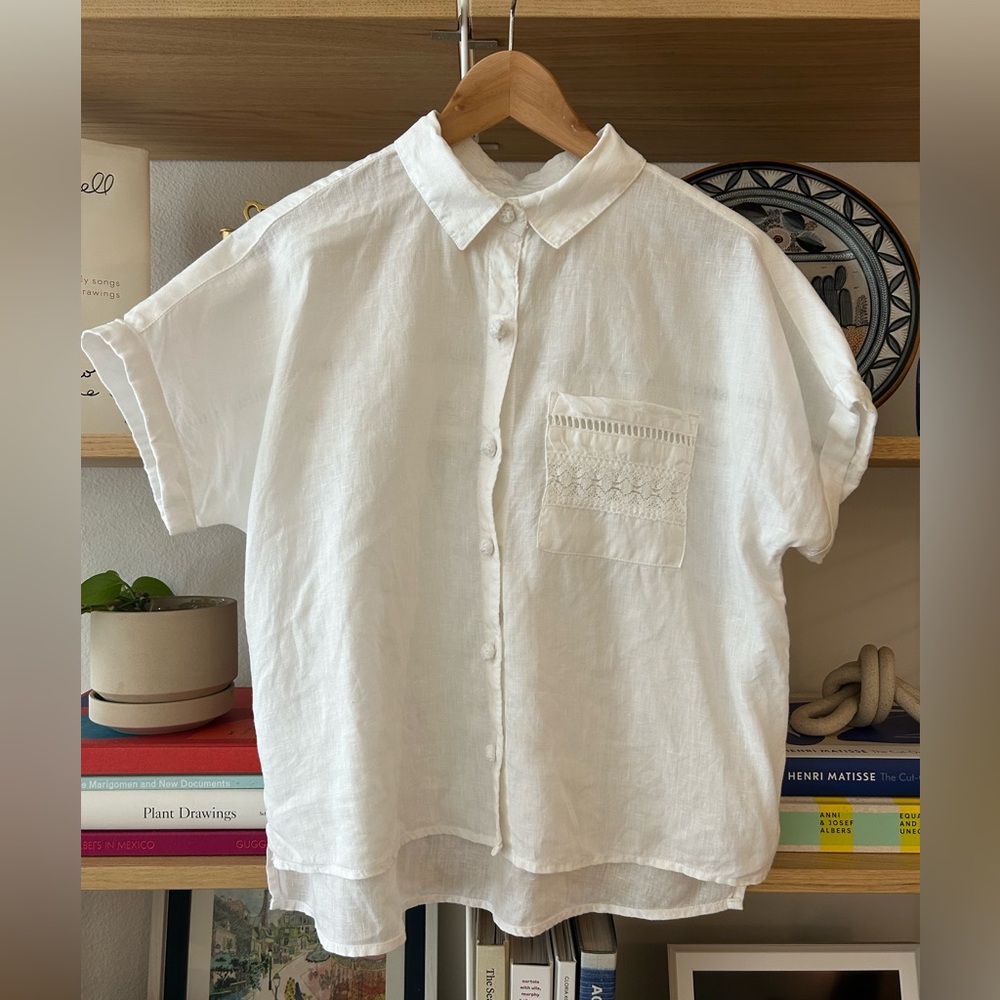 Joie Linen Blouse with Crochet Details